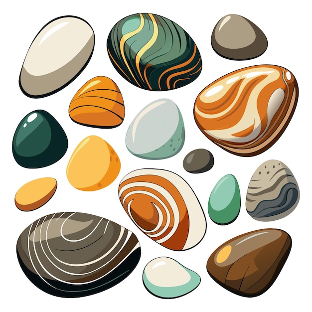 Vector a collection of different rocks including a rainbow