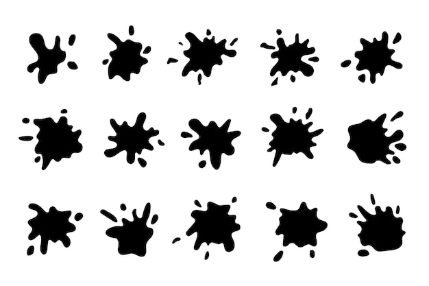 Vector collection of hand drawn black paint splashes isolated on white background element for your design