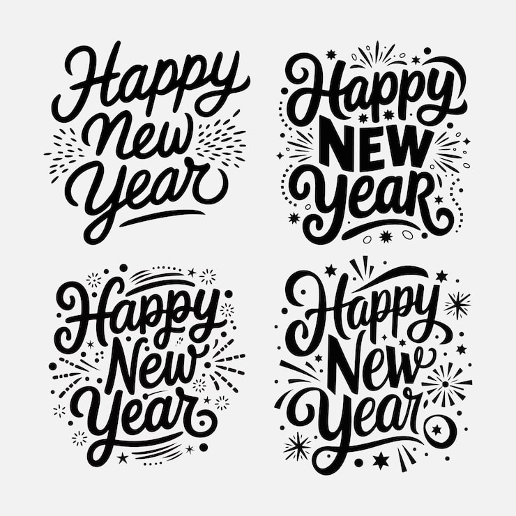 Vector collection of happy new year hand lettering calligraphy happy new year text happy new year backgro