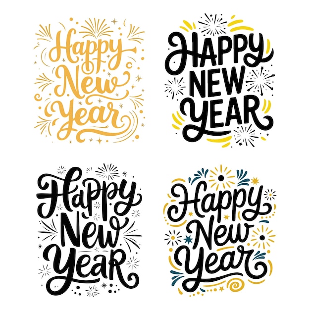 Vector collection of happy new year hand lettering calligraphy happy new year text happy new year backgro