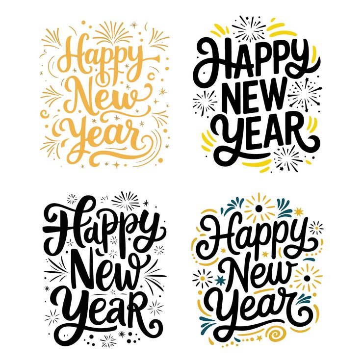 Vector collection of happy new year hand lettering calligraphy happy new year text happy new year backgro