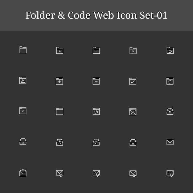 collection of minimalist folder and code icons for web design and development projects part 01