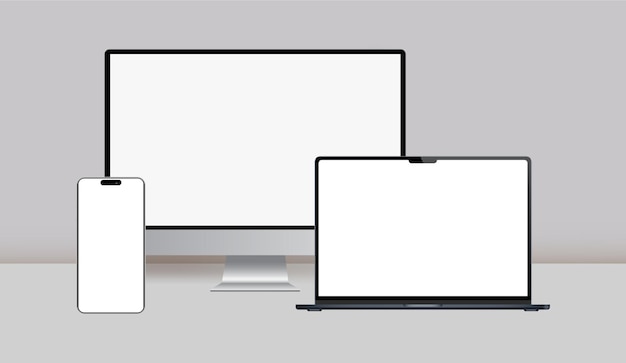 Vector collection of mockup devices with a blank screen