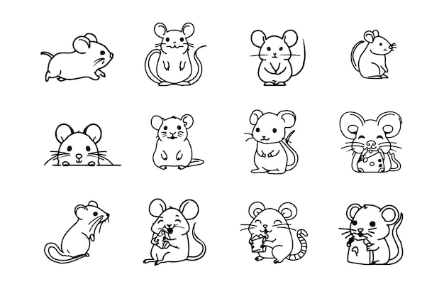 Vector a collection of rats in black and white.