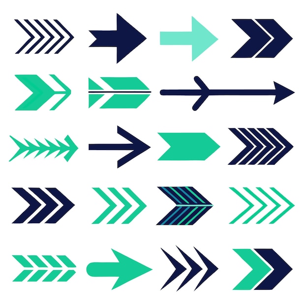 Vector collection set of arrows with different colors and multi shapes