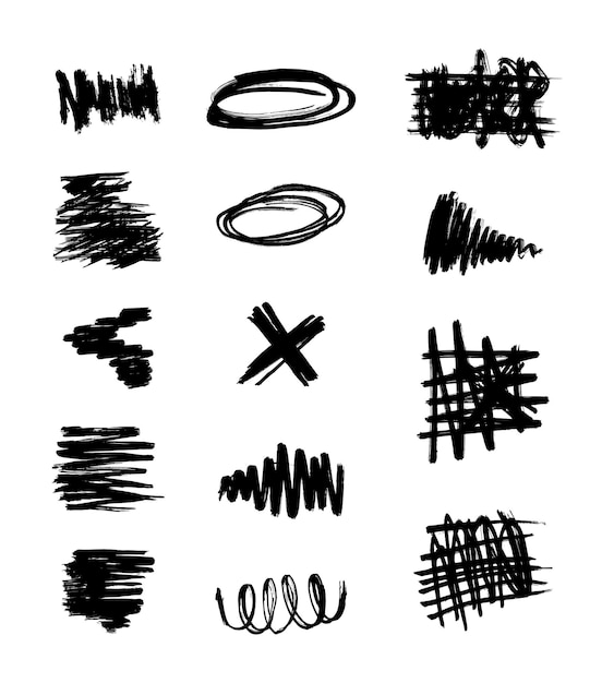 Vector collection set of scribble hand drawn ink textures doodle shapes vector design