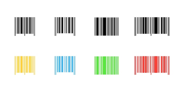 Vector collection shows different barcode styles featuring black yellow blue green and red white background