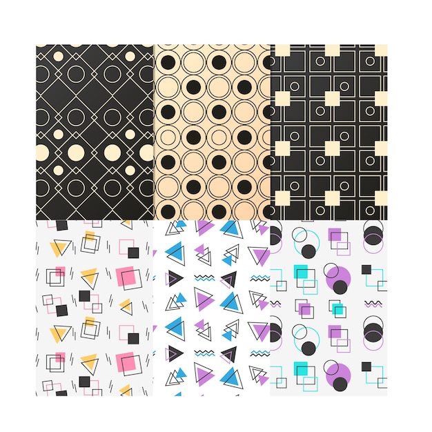 Vector collection of striped seamless geometric patterns