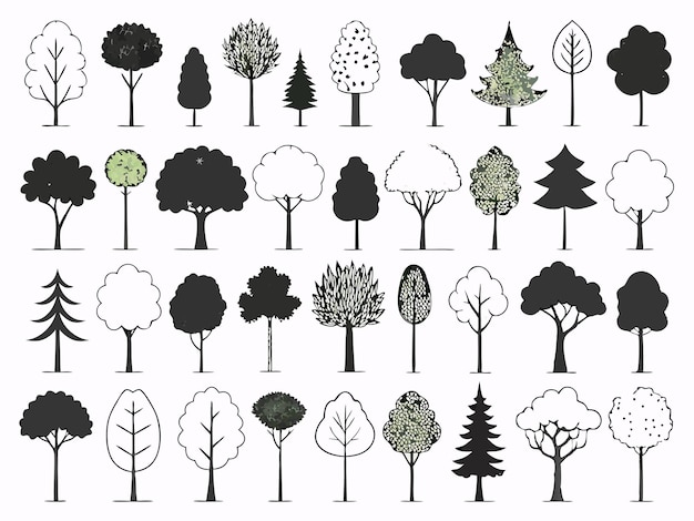 Vector a collection of trees with different shapes and shapes
