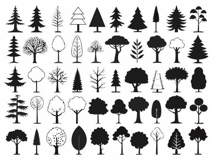 Vector a collection of trees with different shapes and sizes