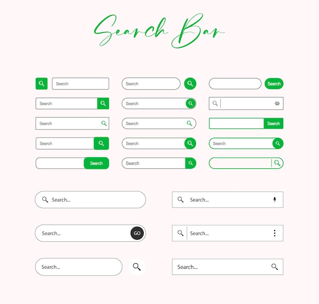 Vector collection of various modern search bars for website design