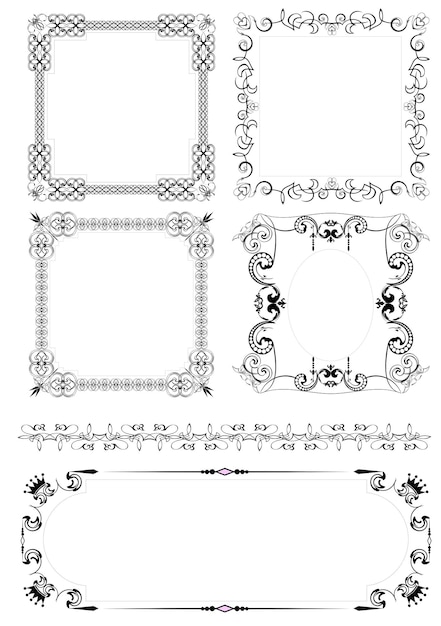 Vector collection of vector frames and ornaments with sample text