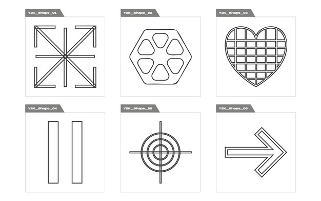 Vector collection of y2k elements trendy geometric postmodern figures objects in y2k style