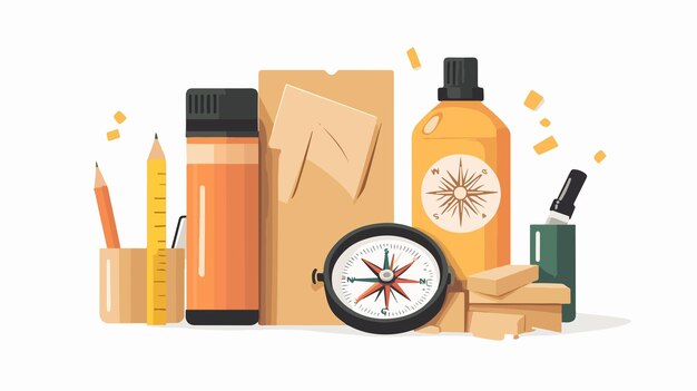 Vector color glue cardboard and compass essential school objects for crafting projects
