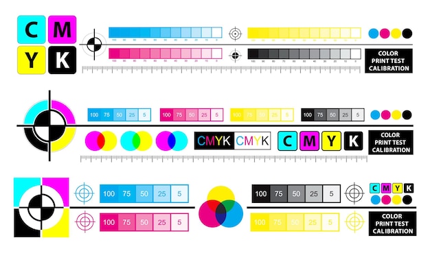 Vector color mixing scheme or color print test calibration concept eps vector