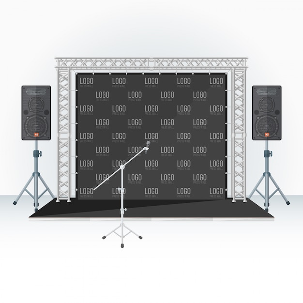 Vector color press wall stage and microphone speakers