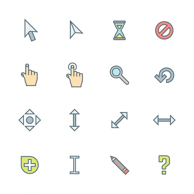 Vector colored outline various cursors icons set