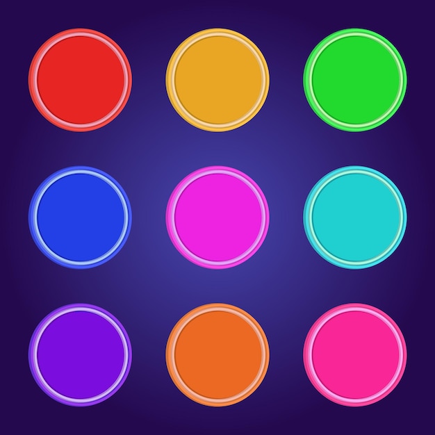 Vector colored round buttons isolated background vector set empty circle 3d website mobile app push buttons