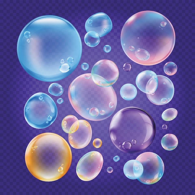 Vector colorful bubbles on a transparent background bubbles in various sizes vibrant and