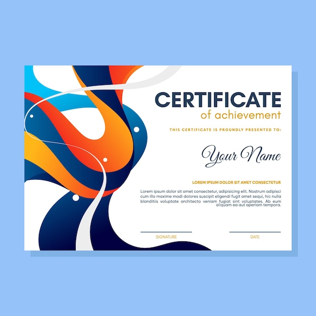 Vector colorful certificate of achievement template with wave abstract