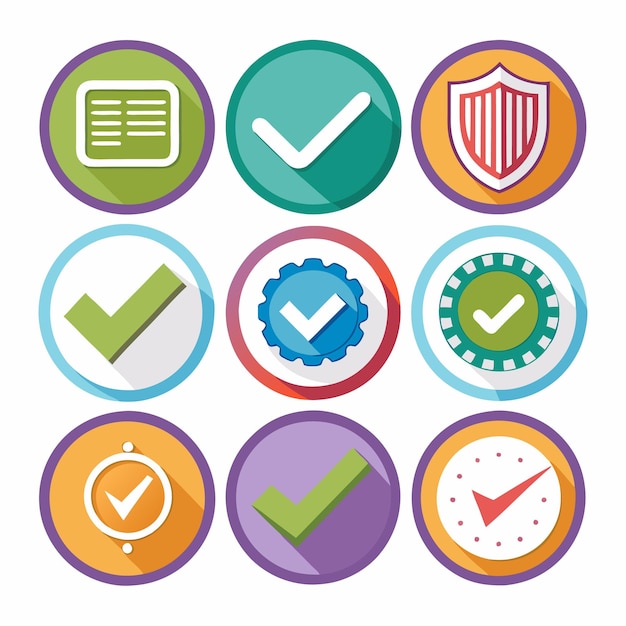 Vector colorful check mark icons for approval and confirmation