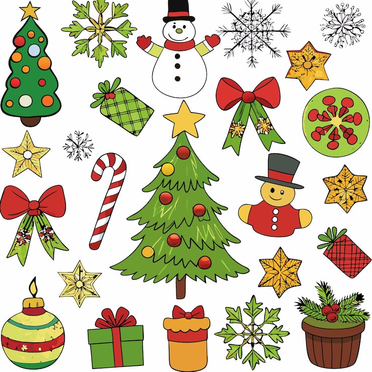 Vector colorful christmas icons for festive design