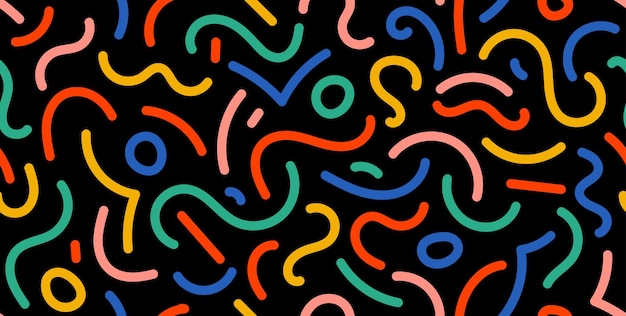 Vector colorful doodle seamless pattern abstract squiggle repeating background simple scribbles shapes