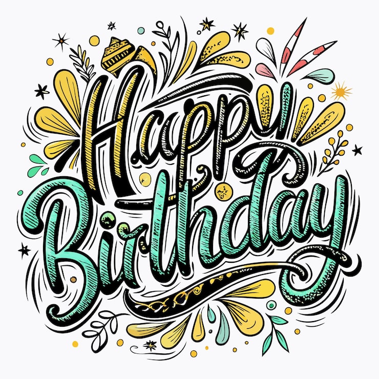 Vector a colorful and festive illustration of quothappy birthdayquot surrounded by decorative elements