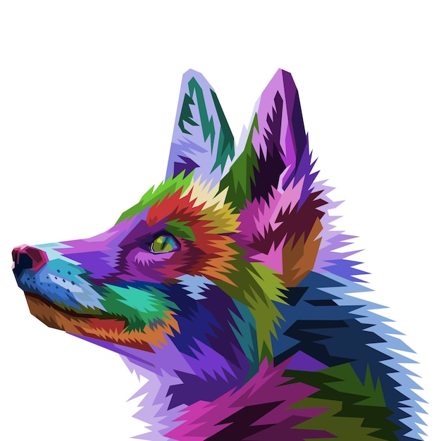 Vector colorful fox on pop art style. vector illustration.
