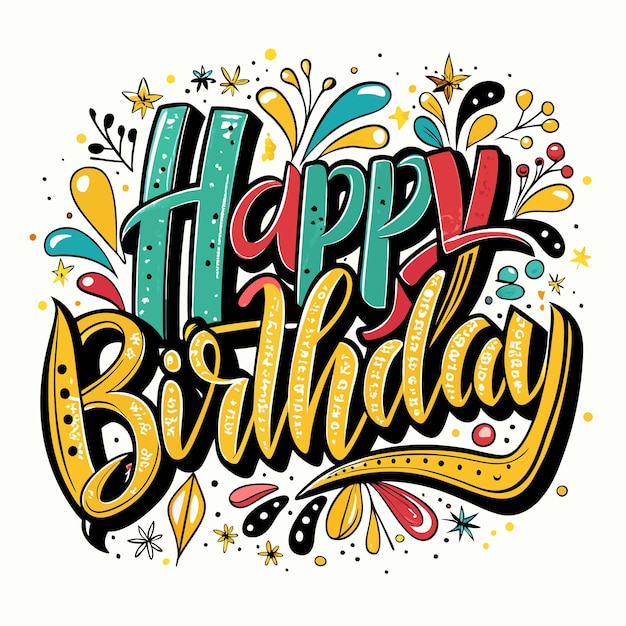Vector colorful handdrawn birthday greeting with festive decoration