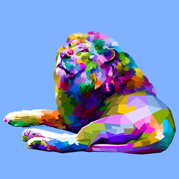 Vector colorful lion lying down facing up