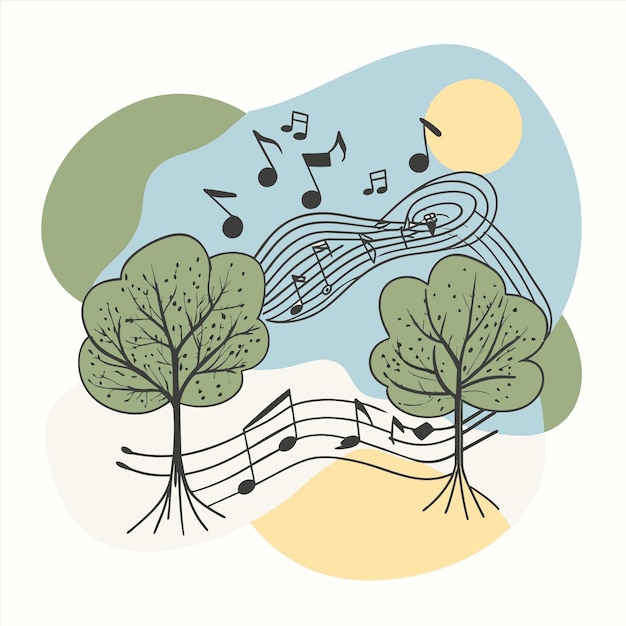 Vector a colorful picture of music notes and trees