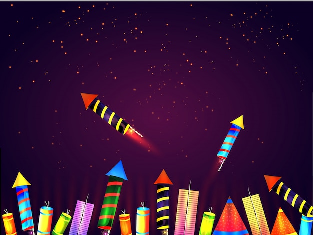 Vector colorful shiny firecrackers decorated festive background. 