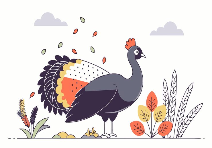 Vector colorful turkey bird illustration in autumn scenery