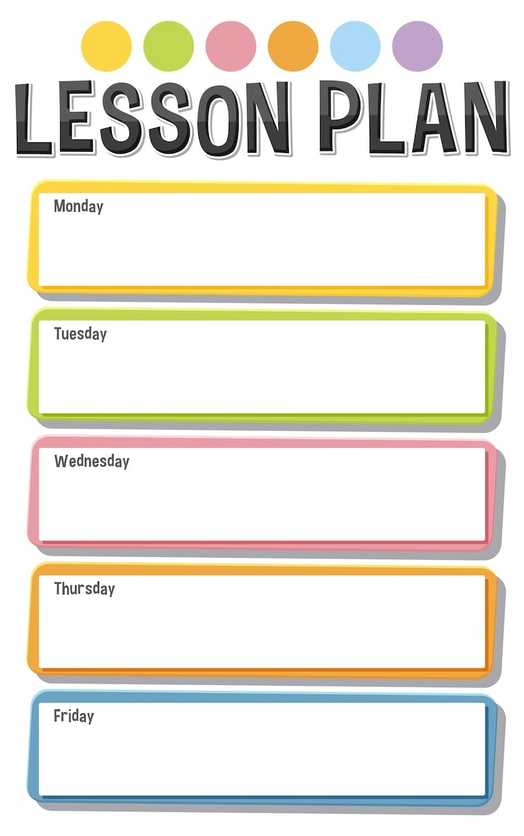 Vector colorful weekly lesson planner template for monday to friday