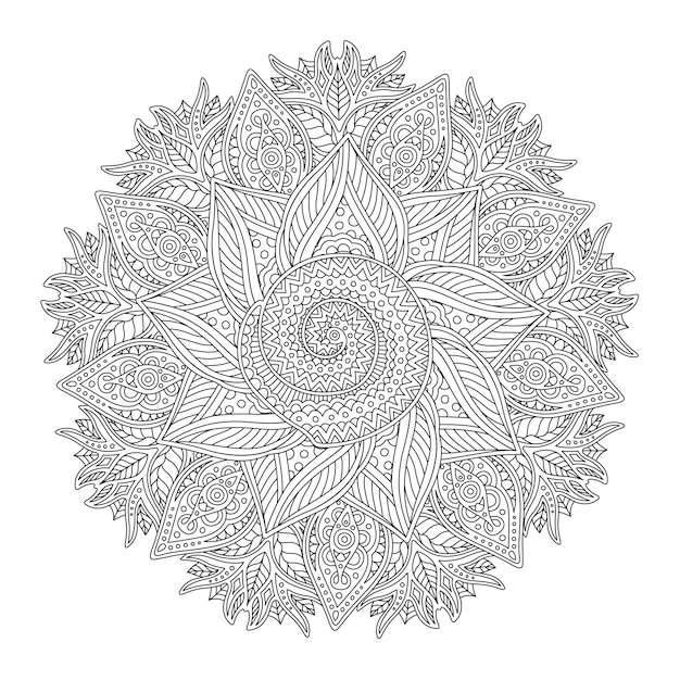 coloring book page with abstract linear round pattern