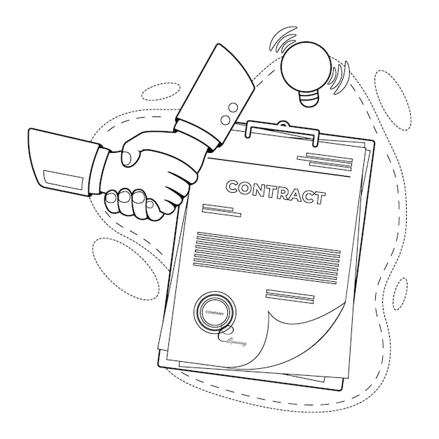 Vector coloring page contract and business handshake