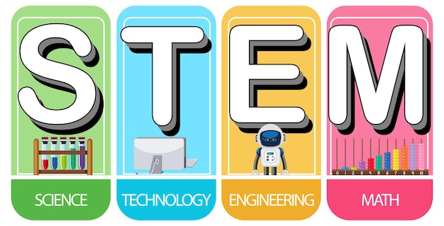 Vector colourful stem education text icon