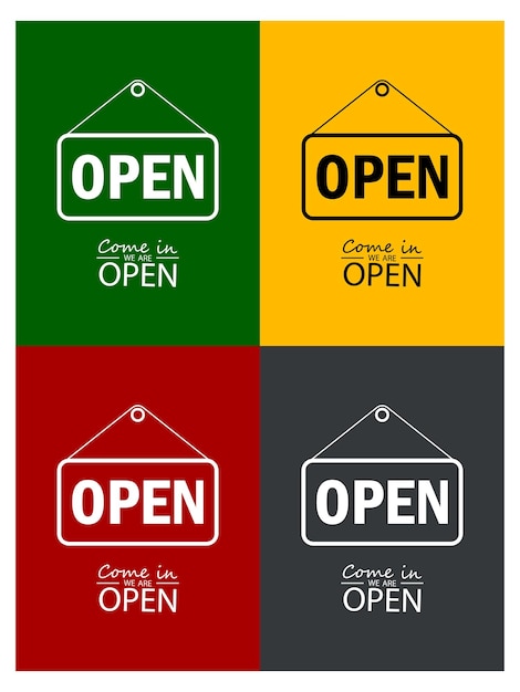 Vector come in we are open text tag signboard note vector illustration element open text message design