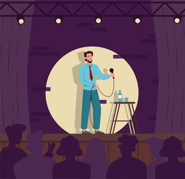 Vector comedian performs at scene concept