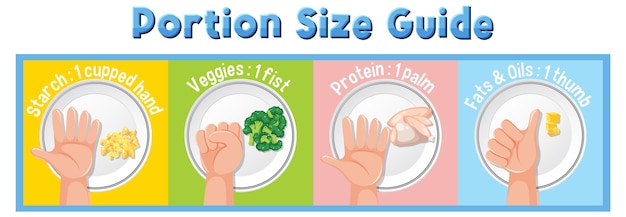 Vector comparing hand portion sizes for healthy eating