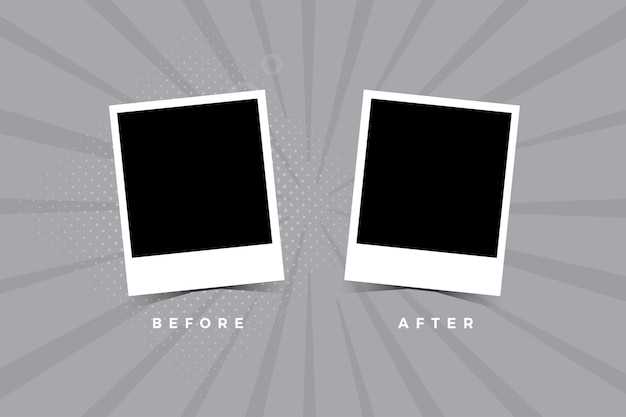 Vector comparison before and after photo frame blue gradient background