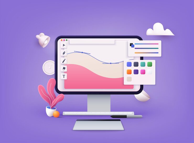 Computer display with vector design program 3D Web Vector Illustrations