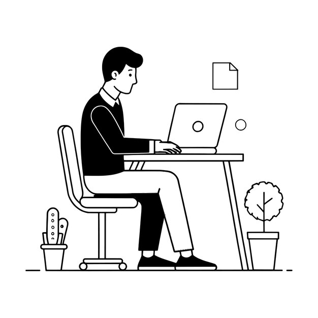 Vector computer man clip art line art outline and vector design