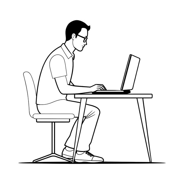 Vector computer man clip art line art outline and vector design