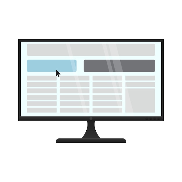 Vector computer monitor displaying a user interface with black cursor