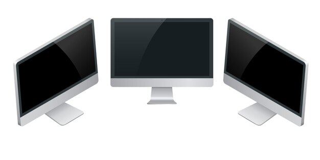 Vector computer monitor screen mockup with a perspective view to showcase website design project in modern style. computer display isolated on white background. to present your application.