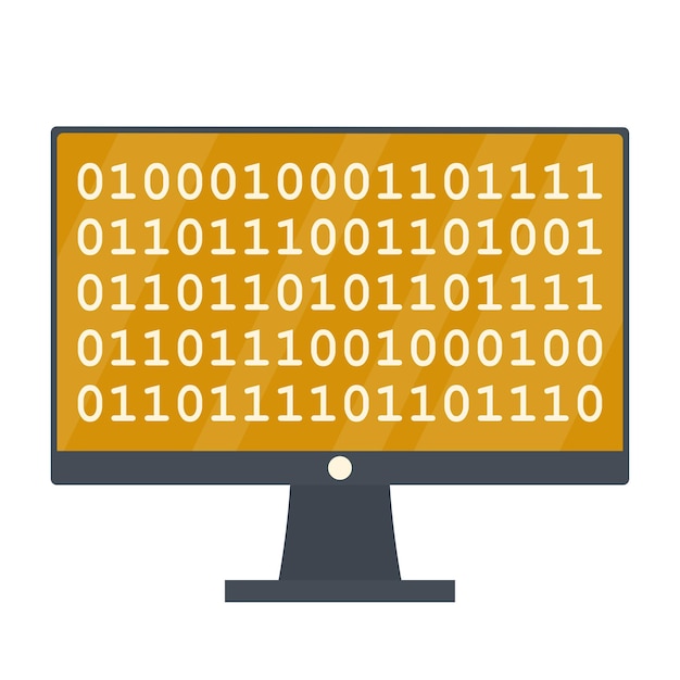 Vector computer monitor with binary code vector illustration artificial intelligence