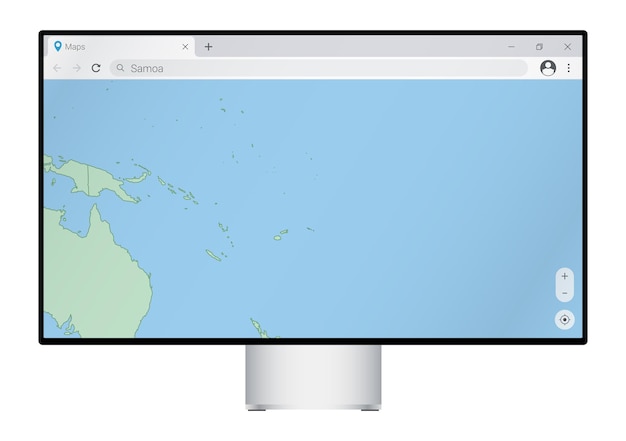 Vector computer monitor with map of samoa in browser search for the country of samoa on the web mapping program