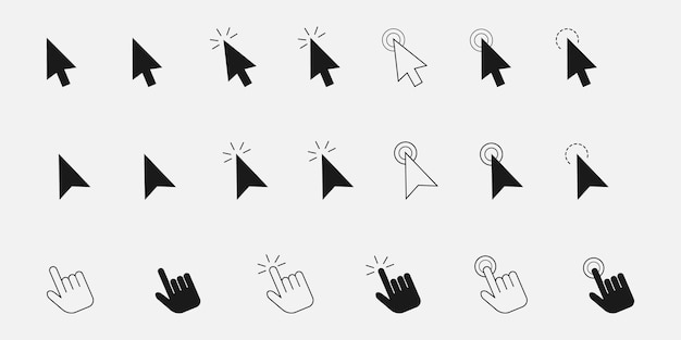 Vector computer mouse click cursor gray arrow icons set and loading icons cursor icon vector illustration